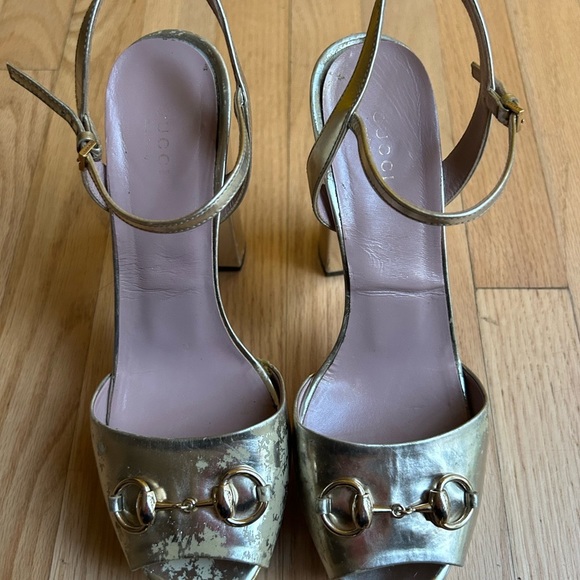 Sz 40 Gucci Gold Platform Shoes Gold - Picture 2 of 8